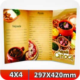 50 Cardápios - 297x420mm Couchê - 250g - 4x4 Laminação Fosca